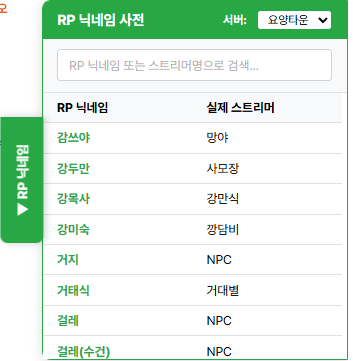 RP 닉네임 패널 예시